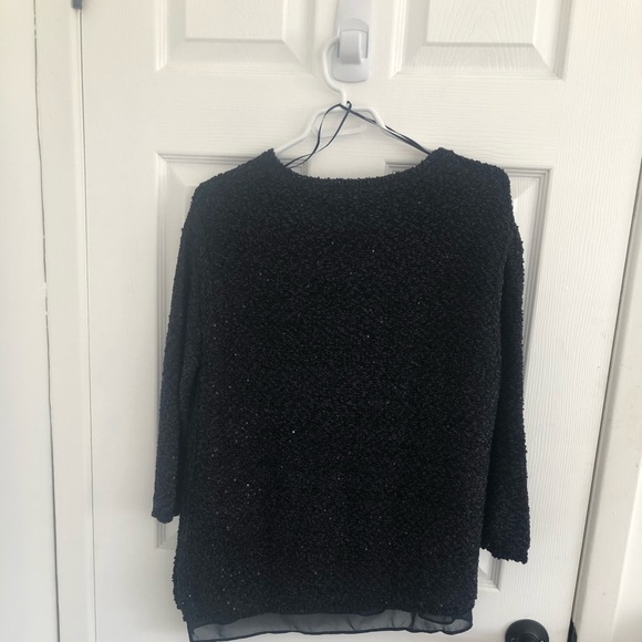 Zara Navy Sequin Sweater with Sheer Lining - Picture 2 of 7